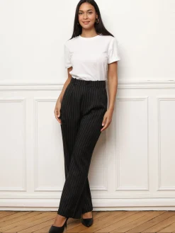 Online La Modeuse Pantalon à pinces et imprimé rayures Noir
