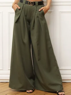Clearance La Modeuse Pantalon à pinces large avec ceinture Kaki