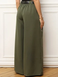 Clearance La Modeuse Pantalon à pinces large avec ceinture Kaki