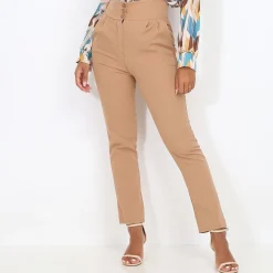 Outlet La Modeuse Pantalon à pinces plissé et boutonné Beigefoncé