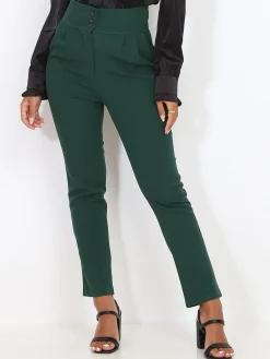 La Modeuse Pantalon à pinces plissé et boutonné Vertfoncé