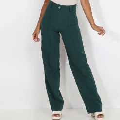 Hot La Modeuse Pantalon à taille haute évasé Vertfoncé
