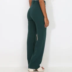 Hot La Modeuse Pantalon à taille haute évasé Vertfoncé