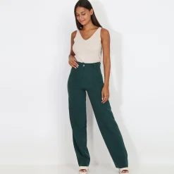 Hot La Modeuse Pantalon à taille haute évasé Vertfoncé