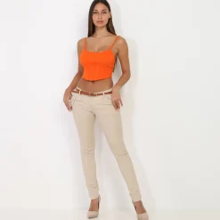 Online La Modeuse Pantalon avec ceinture camel Beige
