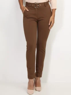New La Modeuse Pantalon classique à ceinture Marron