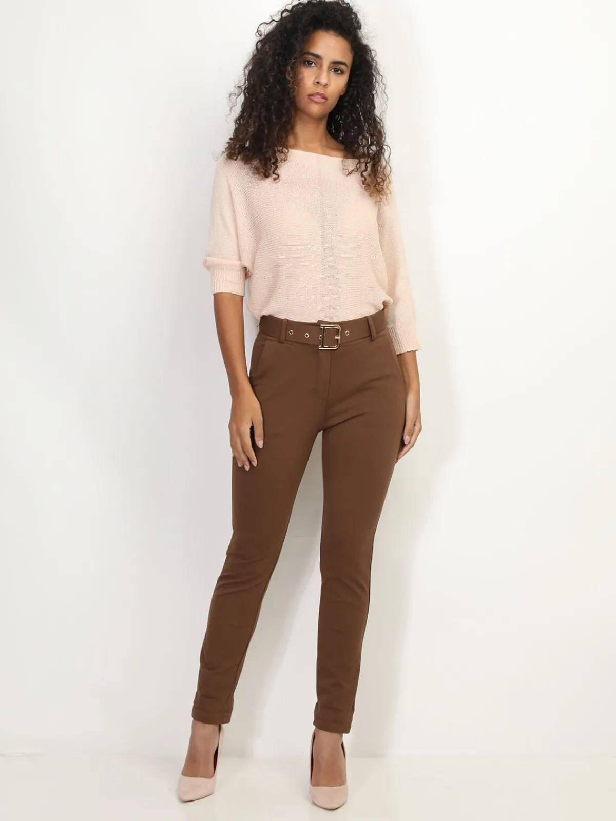 New La Modeuse Pantalon classique à ceinture Marron