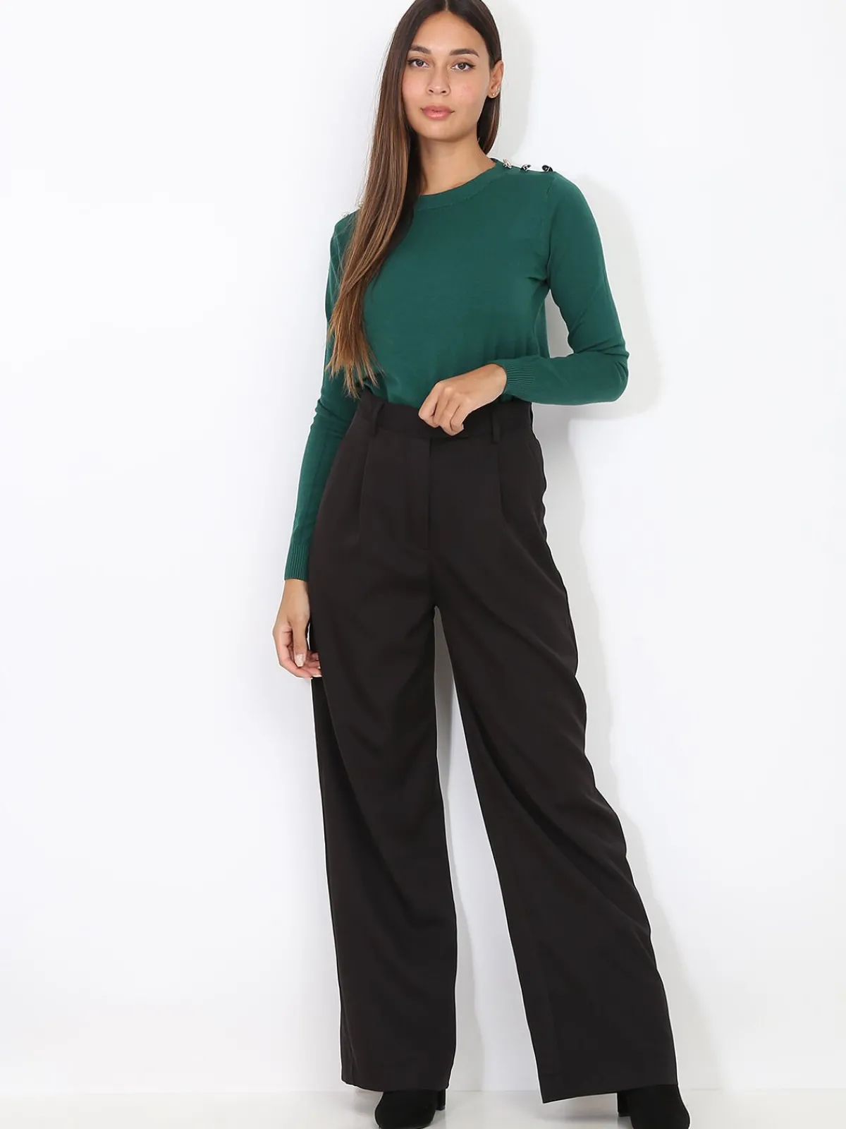 Best La Modeuse Pantalon classique ample et droit Noir