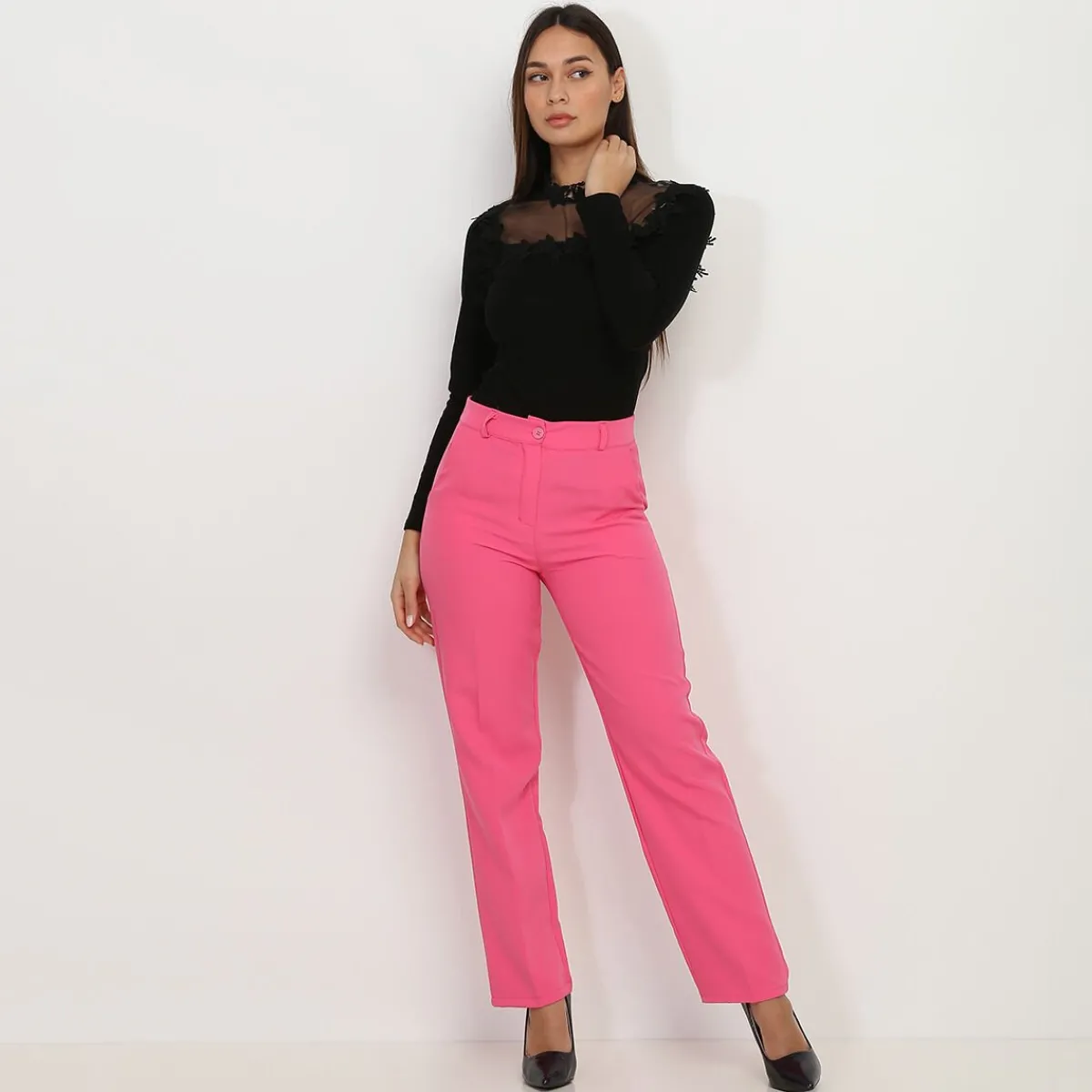 Discount La Modeuse Pantalon classique droit Fuchsia