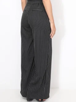 Outlet La Modeuse Pantalon de costume à fines rayures Noir