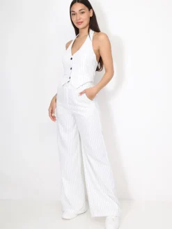 Outlet La Modeuse Pantalon de costume à fines rayures Blanc