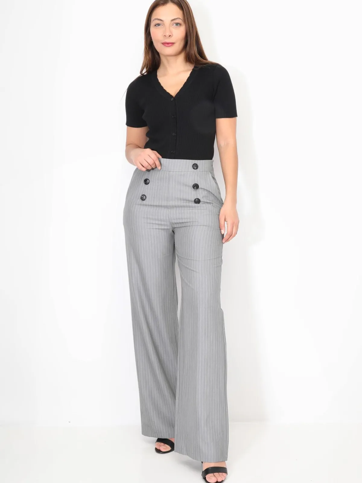 New La Modeuse Pantalon de costume à rayures Grisclair
