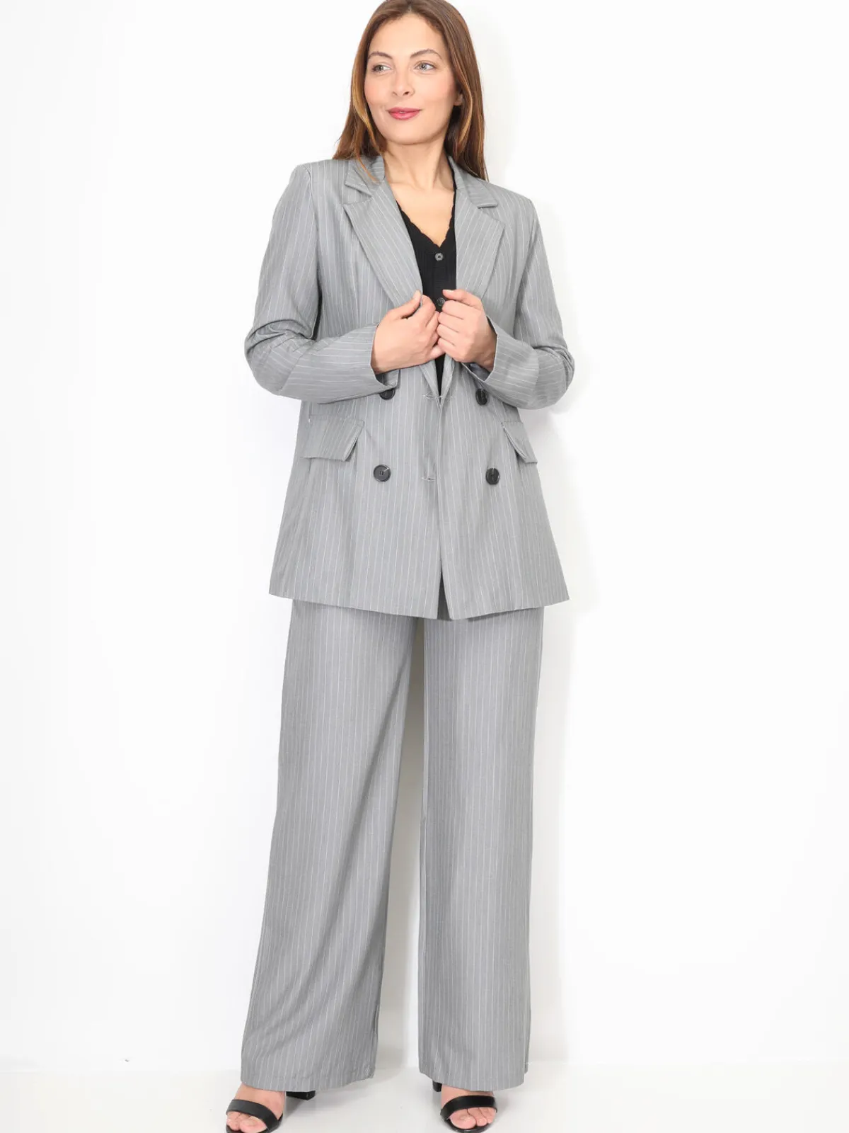 New La Modeuse Pantalon de costume à rayures Grisclair