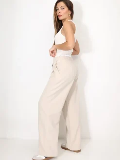 Clearance La Modeuse Pantalon de costume à taille contrastante Beige