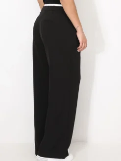 Outlet La Modeuse Pantalon de costume à taille contrastante Noir