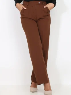 La Modeuse Pantalon de costume large à plis Marron