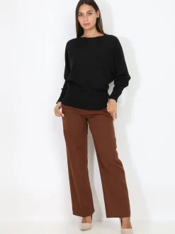 La Modeuse Pantalon de costume large à plis Marron