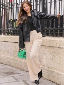 Hot La Modeuse Pantalon de costume large Beige