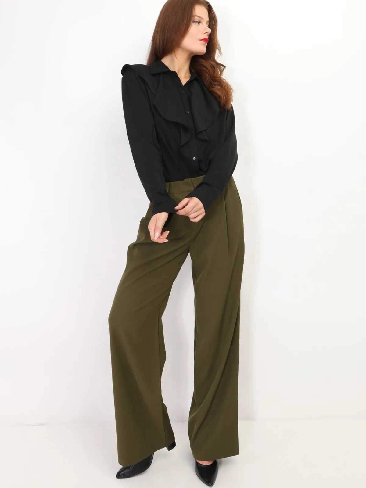 La Modeuse Pantalon de costume large Kaki