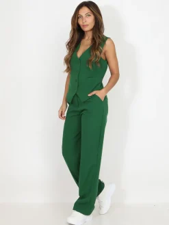 Outlet La Modeuse Pantalon de costume large à plis Vert