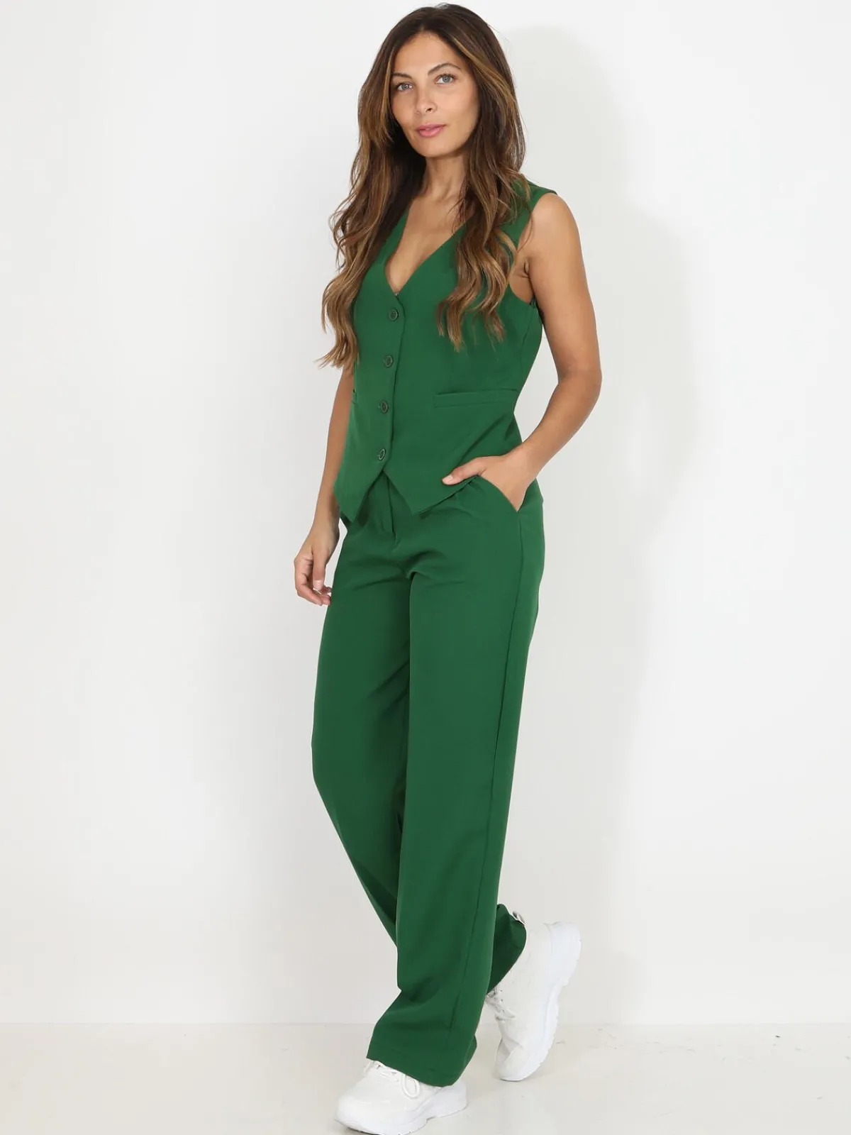 Outlet La Modeuse Pantalon de costume large à plis Vert