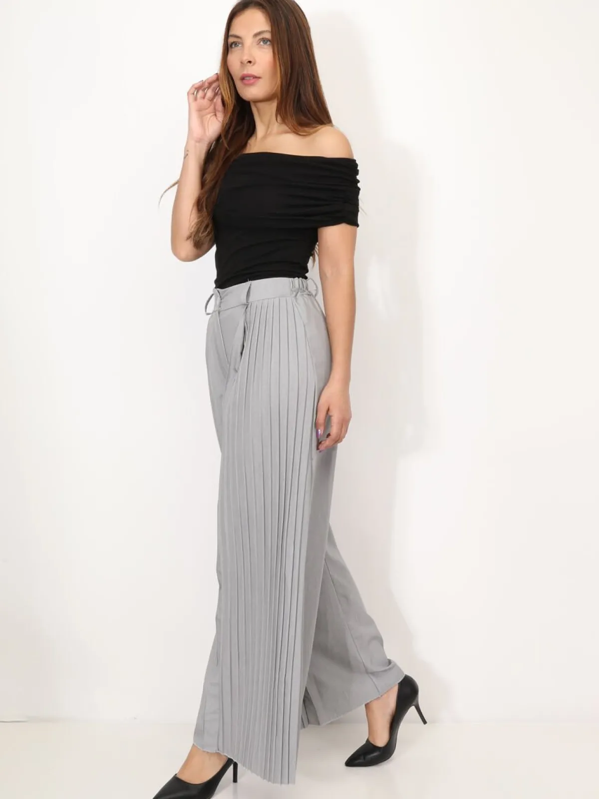 Clearance La Modeuse Pantalon de costume palazzo plissé Gris