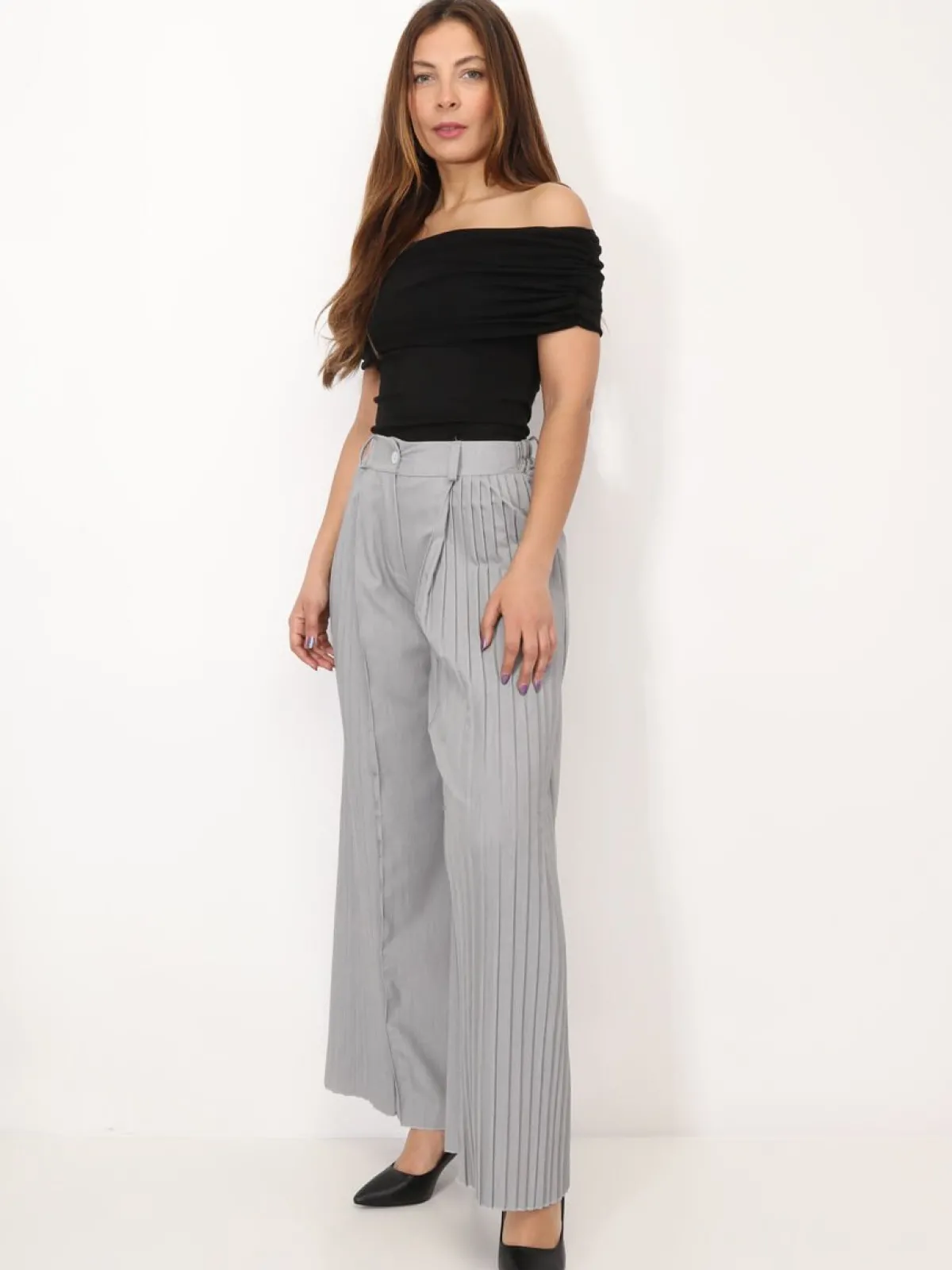 Clearance La Modeuse Pantalon de costume palazzo plissé Gris