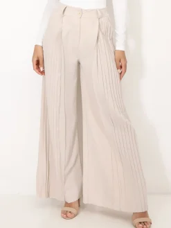 Outlet La Modeuse Pantalon de costume palazzo plissé Beigeclair