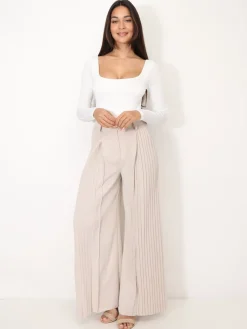 Outlet La Modeuse Pantalon de costume palazzo plissé Beigeclair