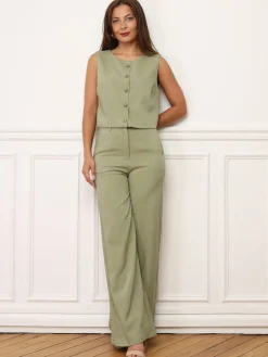 New La Modeuse Pantalon de costume wide leg VertOlive