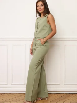 New La Modeuse Pantalon de costume wide leg VertOlive