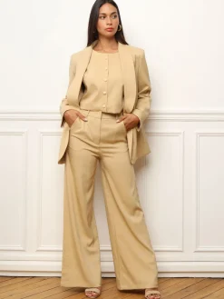 Hot La Modeuse Pantalon de costume wide leg Beige