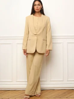 Hot La Modeuse Pantalon de costume wide leg Beige