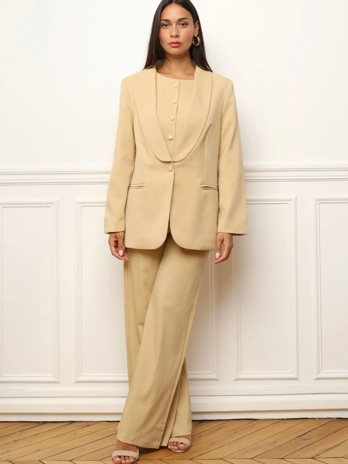 Hot La Modeuse Pantalon de costume wide leg Beige