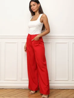 Sale La Modeuse Pantalon droit à double poches plaquées Rouge