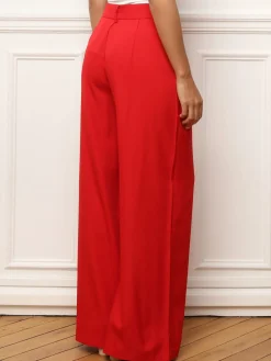 Sale La Modeuse Pantalon droit à double poches plaquées Rouge