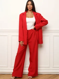 Sale La Modeuse Pantalon droit à double poches plaquées Rouge