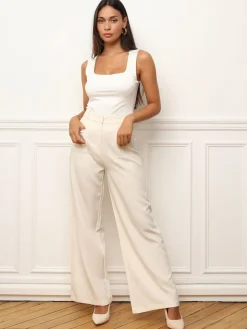 Hot La Modeuse Pantalon droit à double poches plaquées Beige