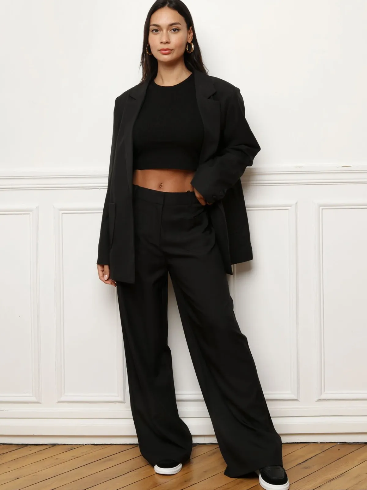 New La Modeuse Pantalon droit à double poches plaquées Noir