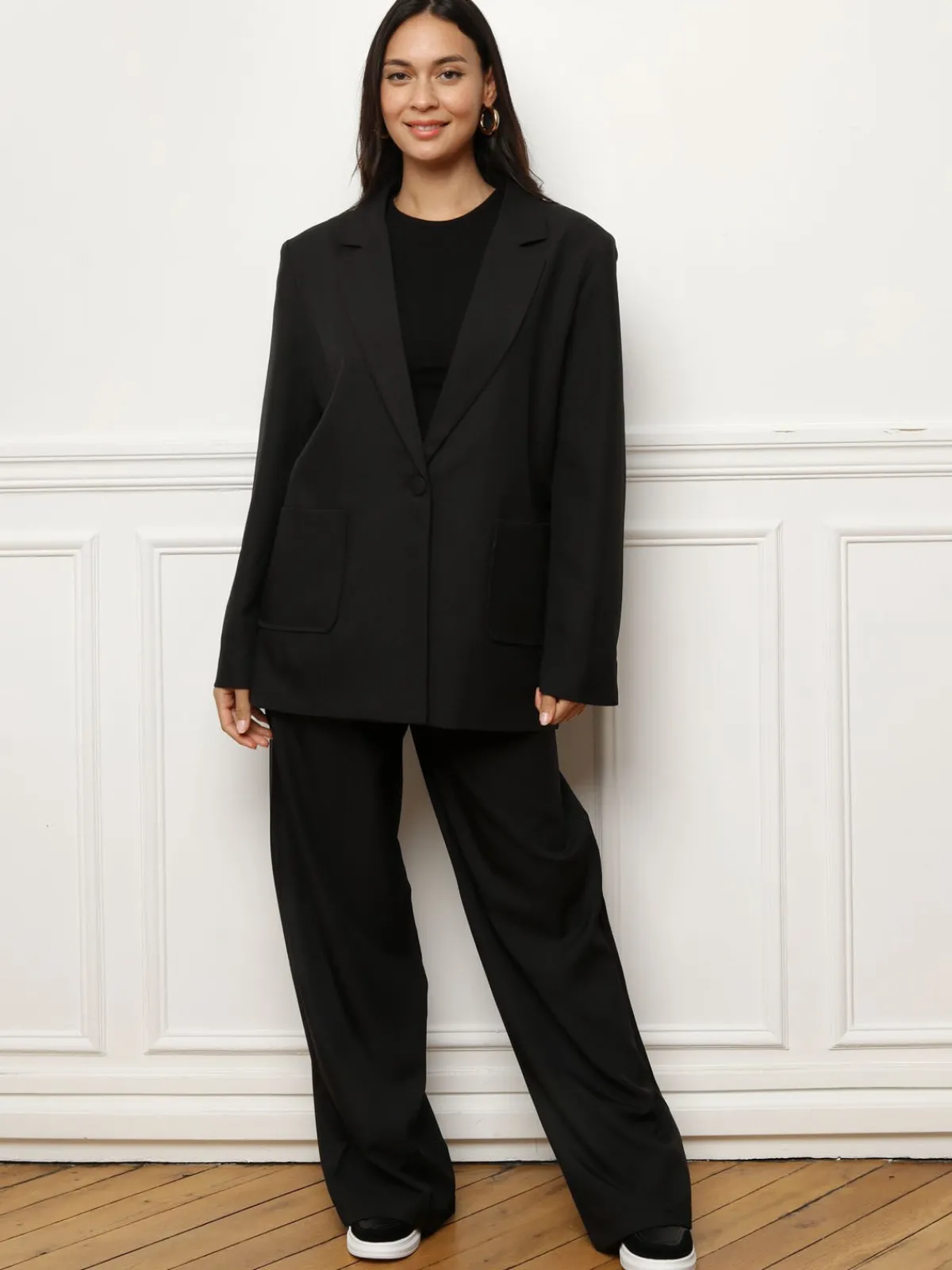 New La Modeuse Pantalon droit à double poches plaquées Noir
