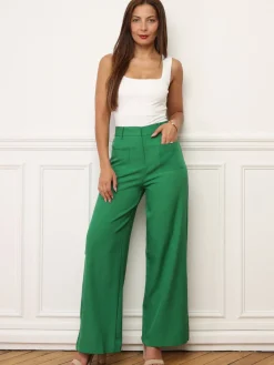 Clearance La Modeuse Pantalon droit à double poches plaquées Vert
