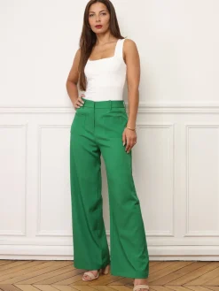 Clearance La Modeuse Pantalon droit à double poches plaquées Vert