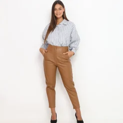 Online La Modeuse Pantalon droit à pinces en simili Camel