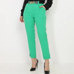 New La Modeuse Pantalon droit avec ceinture à maillons Vert
