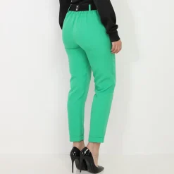 New La Modeuse Pantalon droit avec ceinture à maillons Vert