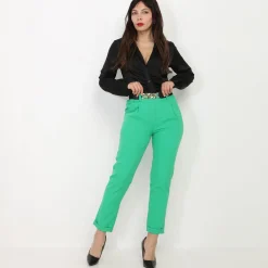 New La Modeuse Pantalon droit avec ceinture à maillons Vert