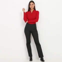 Discount La Modeuse Pantalon droit effet enduit Noir