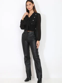 Discount La Modeuse Pantalon droit en simili Noir