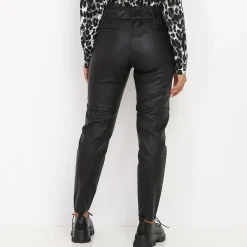 Discount La Modeuse Pantalon droit enduit taille haute Noir