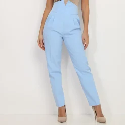 Online La Modeuse Pantalon droit maxi taille haute BleuClair
